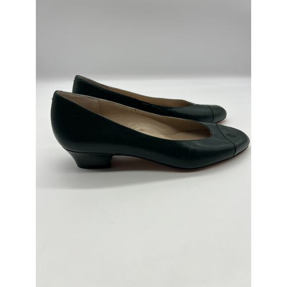 Vintage Amalfi Green patent round toe leather low heel pumps shoes 4.5 M - Picture 2 of 9
